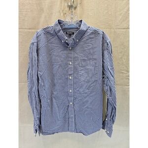 MIX&NY Mens Gingham Button Down Shirt Blue White Long Sleeve Size Large